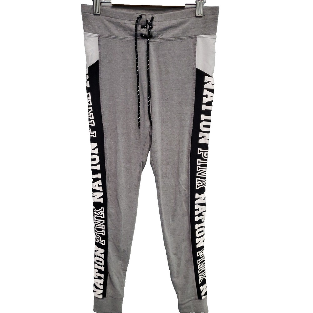 Victoria's Secret PINK NATION Womens Tie Legging joggers Size Small Gray Black